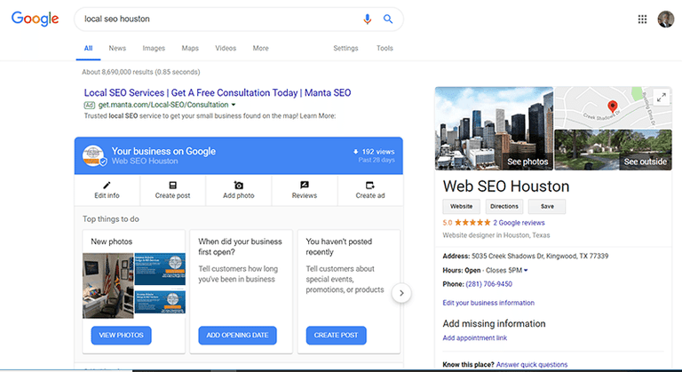 Web SEO Houston - Google Map Pack - featured panel